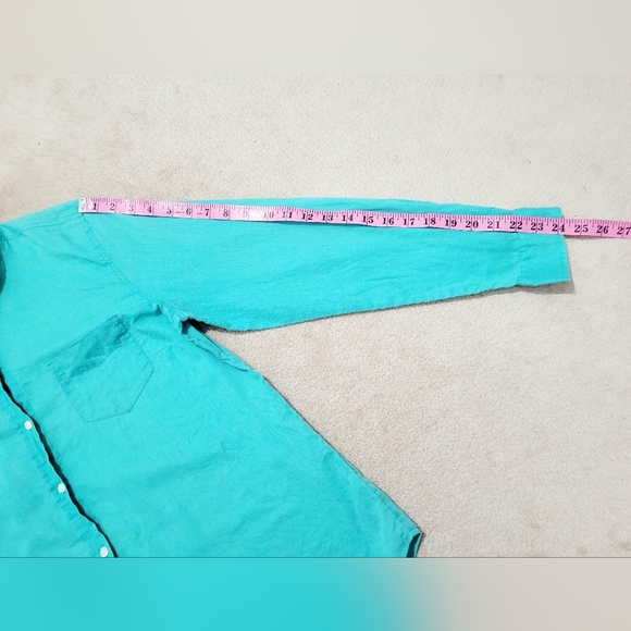 Linen Cotton Blend Button Up Shirt Women’s Size Large Turquoise Color Old Navy - Picture 10 of 12